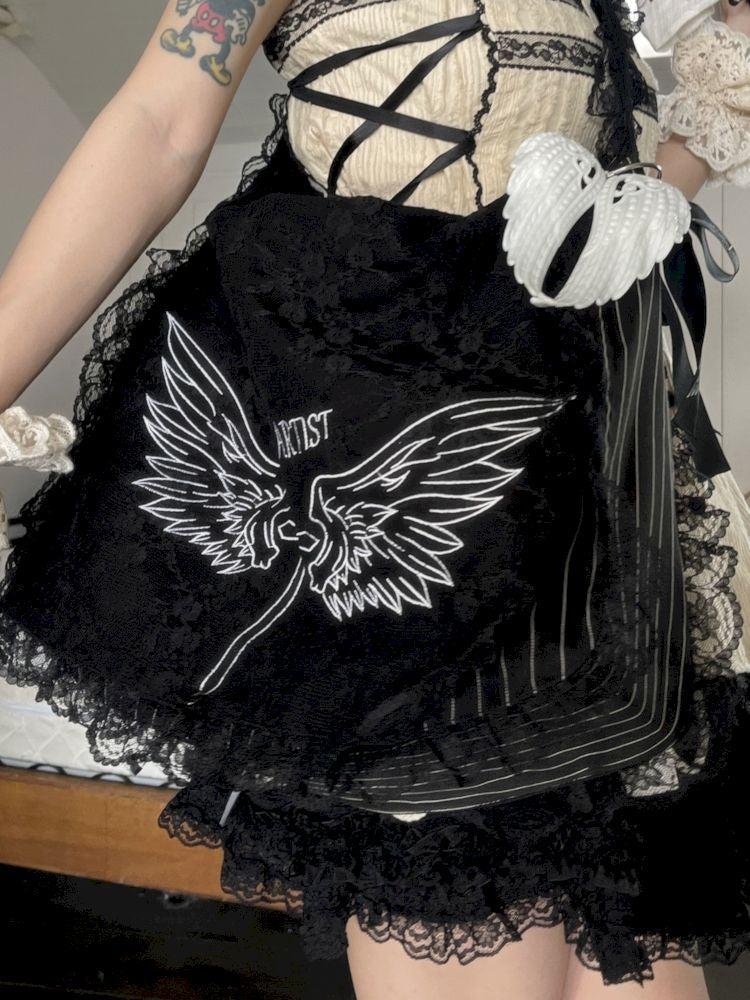 Lace Wings Embroidered Canvas Bag