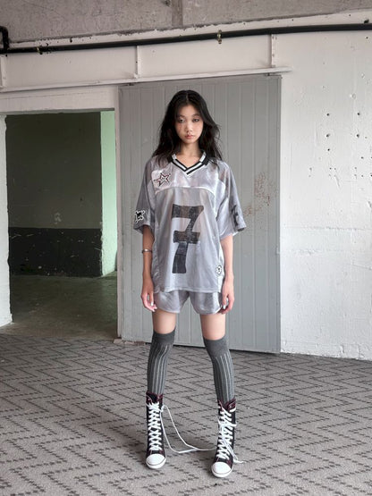 Satin Patchwork Street Oversize Jersey T-Shirt