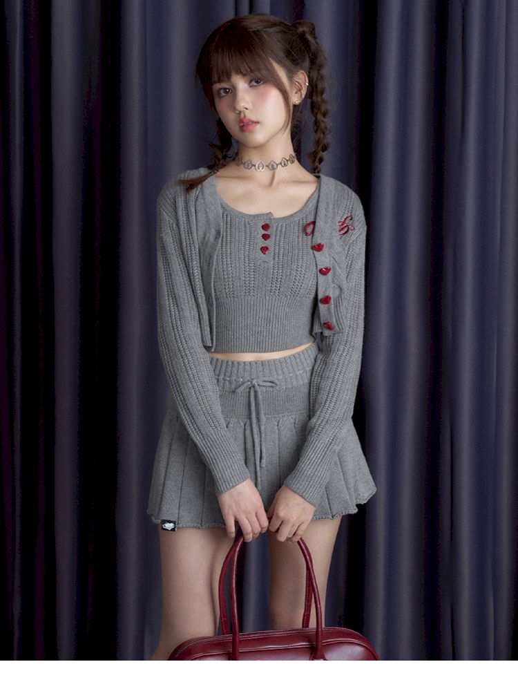 Knitted camisole cardigan skirt set