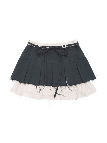 Raw-edge pleated skirt