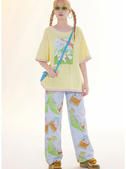 Childish Illustration Applique T-Shirt