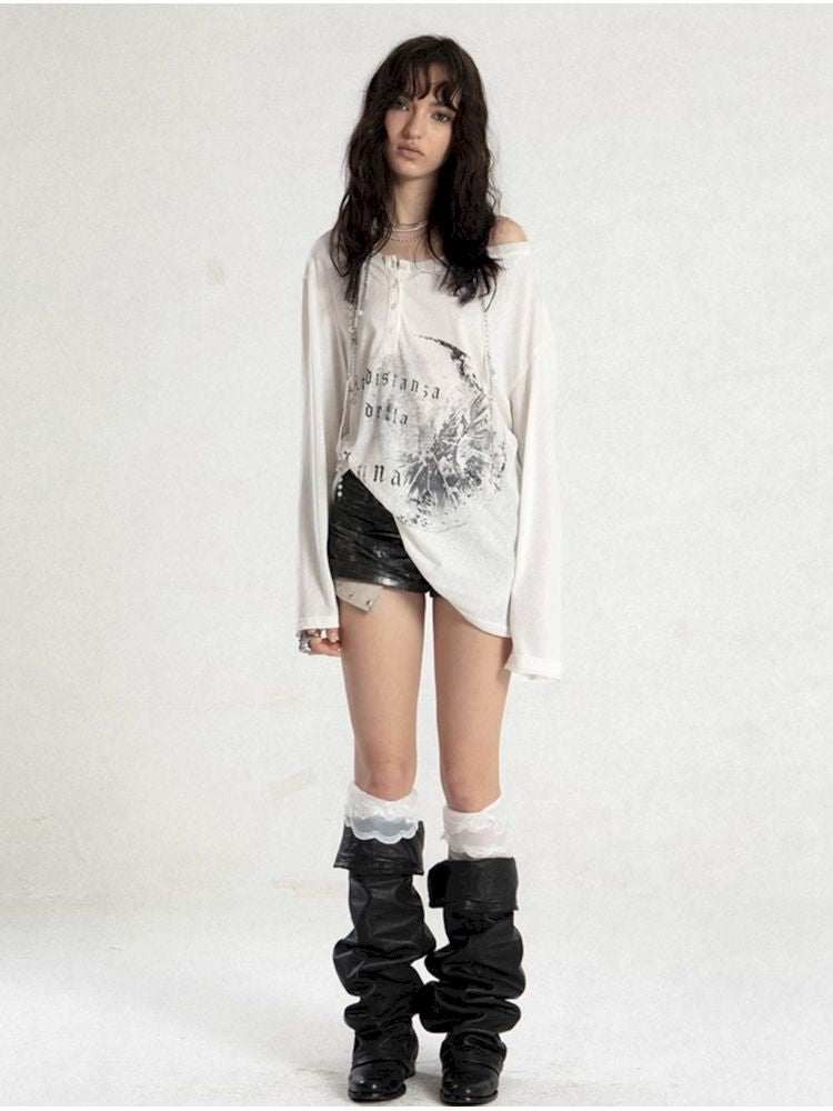 Loose Asymmetric Neckline T-Shirt