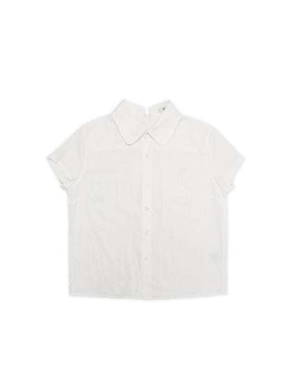 Stripe Embroidery Label Lapel Tie Short Sleeve Shirt