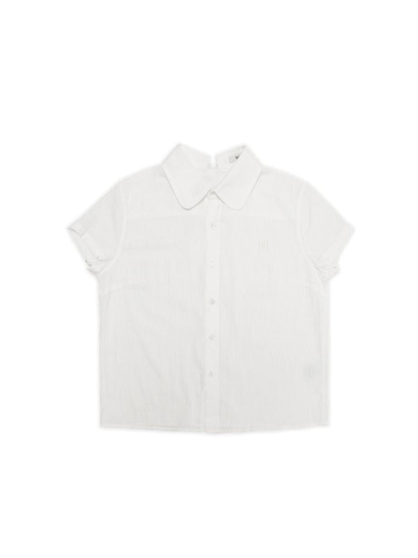 Stripe Embroidery Label Lapel Tie Short Sleeve Shirt