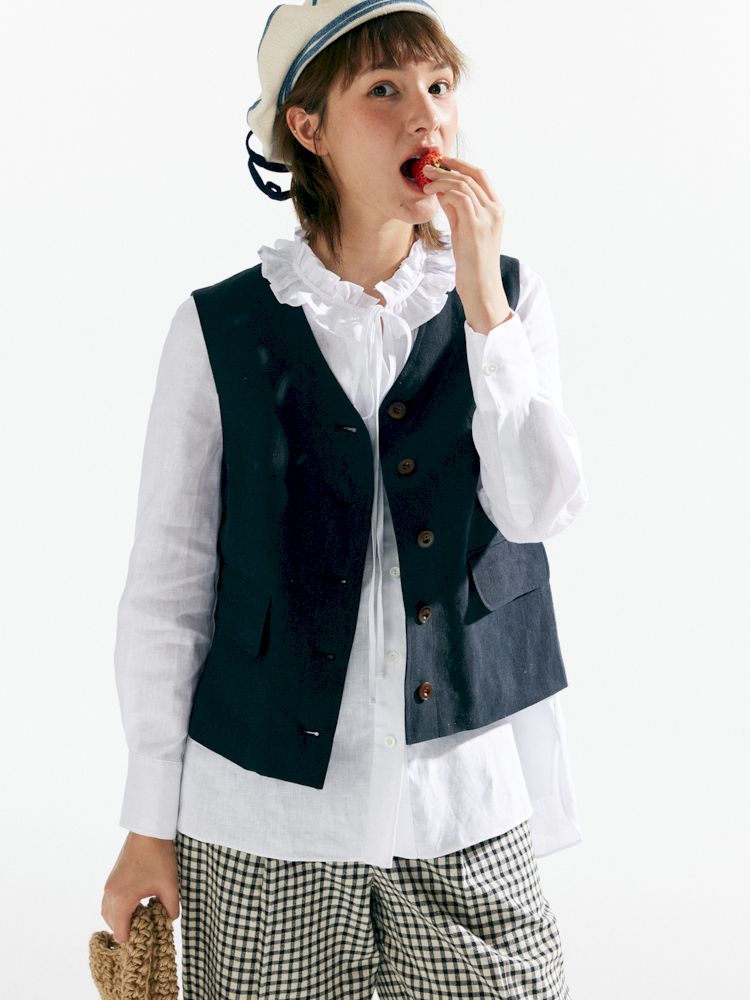 Retro Casual V-neck Linen Vest Jacket