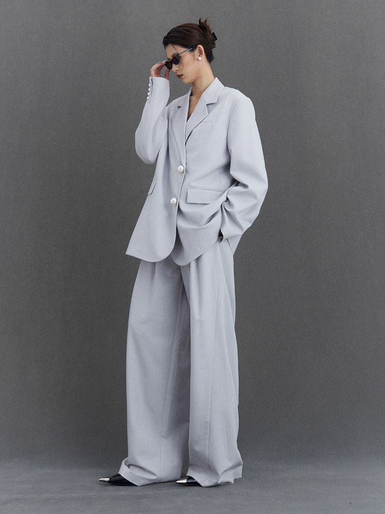 Pinch Pleat Wide Leg Suit