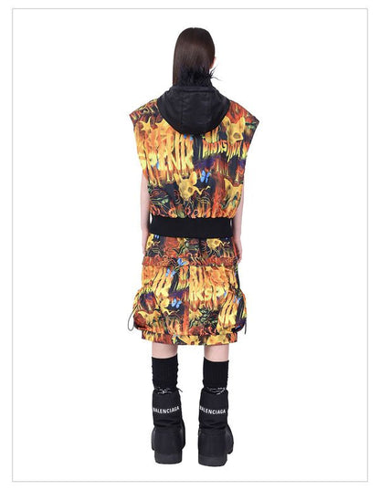 Flaming Cat Rock Punk Genderless Sleeveless Jacket