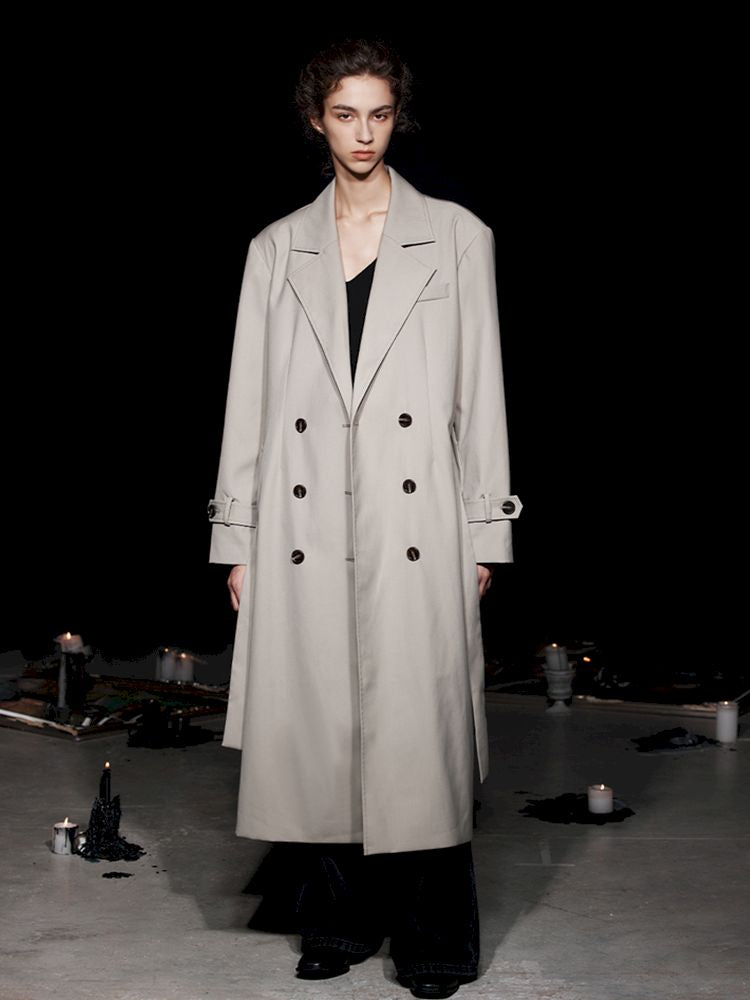 Long double-breasted trench coat