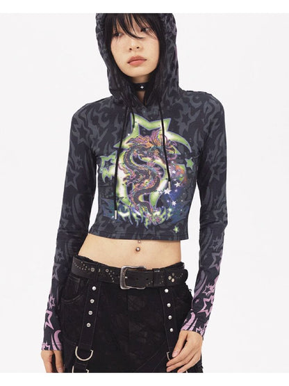 Dragon Print Short Sweatshirt