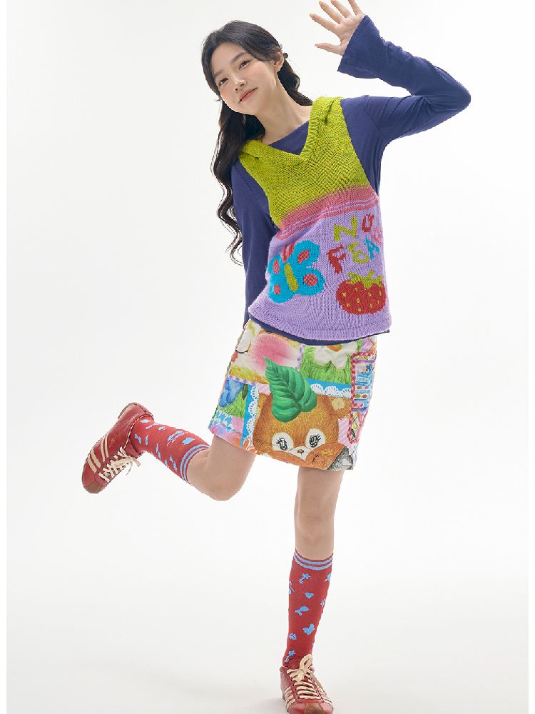 Colorful Childish Collage Printed Half Skirt