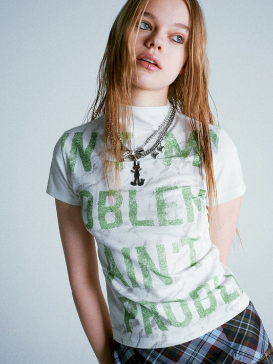 Mottled Green Alphabet All Over Stretch T-Shirt