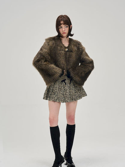 Flared Sleeve Eco Fur Short Jacket