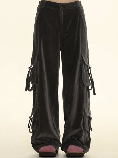 Adjustable pockets wide-leg loose thin pants