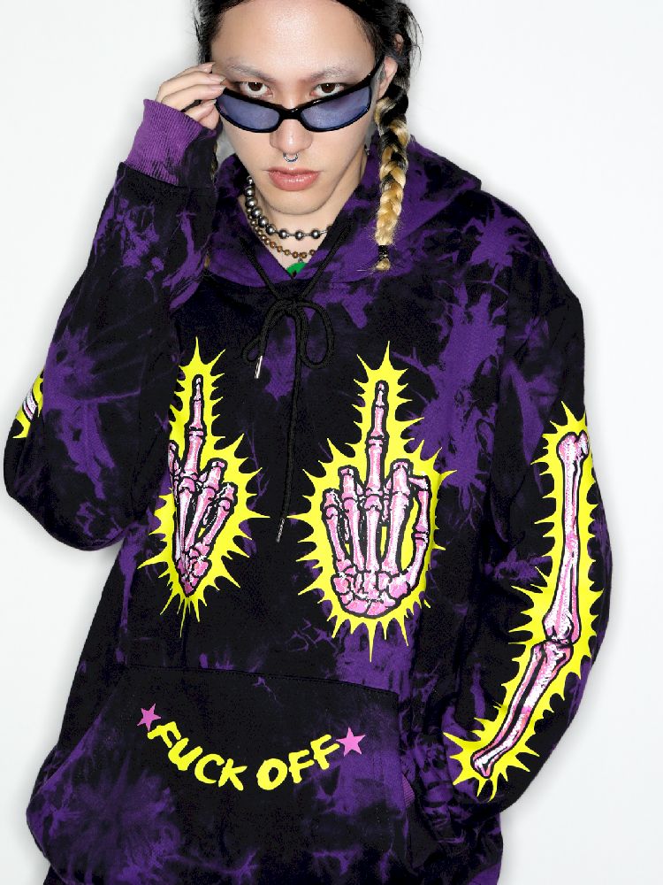 Dark Punk Middle Finger Tie-Dye Hooded Sweatshirt