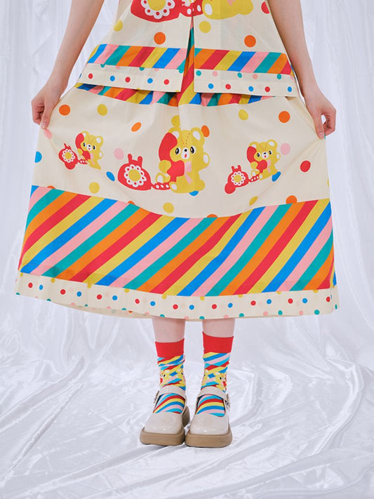 Rainbow Diary Printed Patchwork Half Skirt