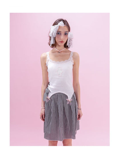 Splicing Cross Lace Mesh Bowknot Camisole