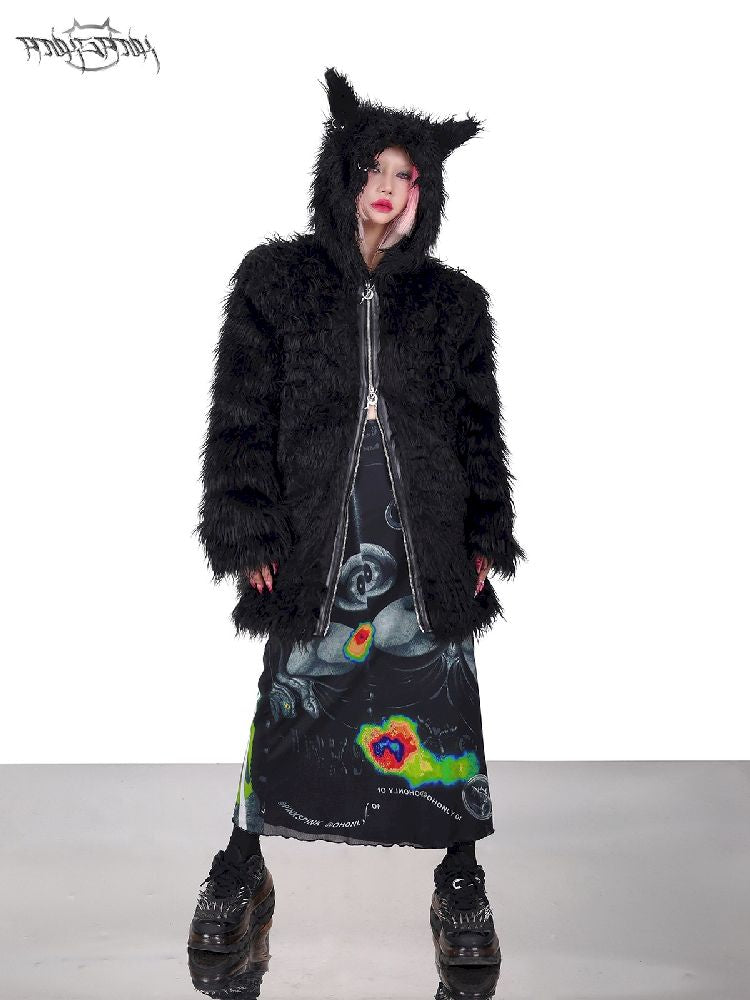 Cat Ear Demon Hooded Punk Fur Coat