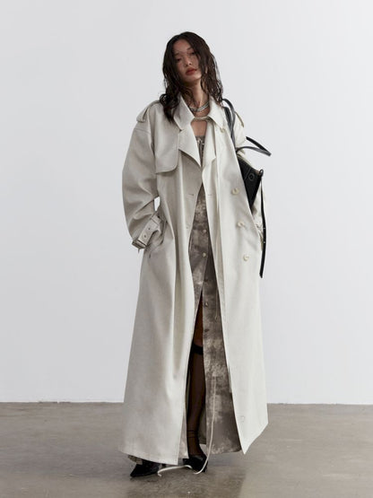 Tie Trim Genderless Long Trench Coat