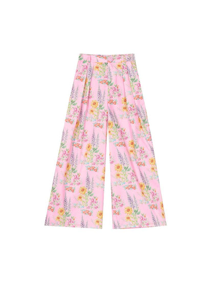 Pink Flower Wide Leg Pants