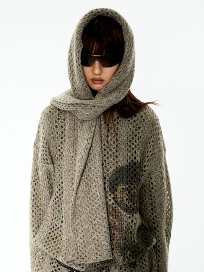 Large Mesh Openwork Knitted Scarf