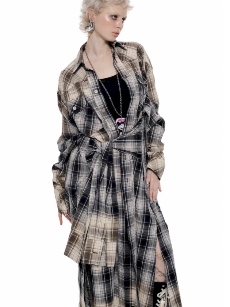 Long Plaid Shirt Style Dress