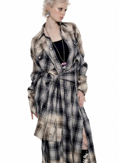 Long Plaid Shirt Style Dress