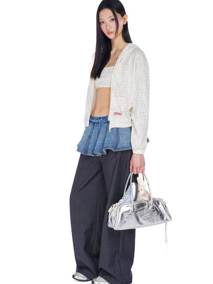 Ultra Short Fart Curtain Patchwork Denim Pants