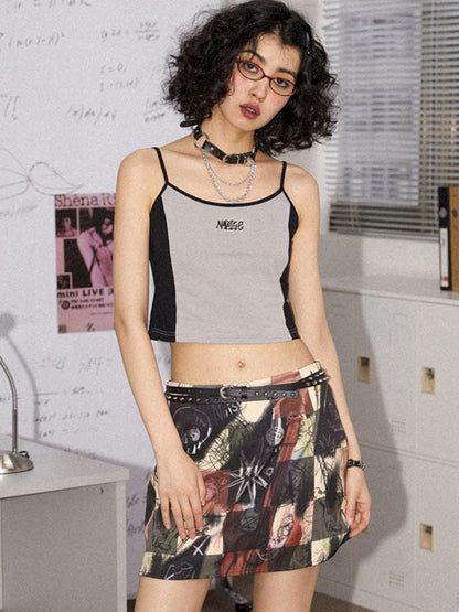 Embroidery Colorblocking Short Camisole Tank