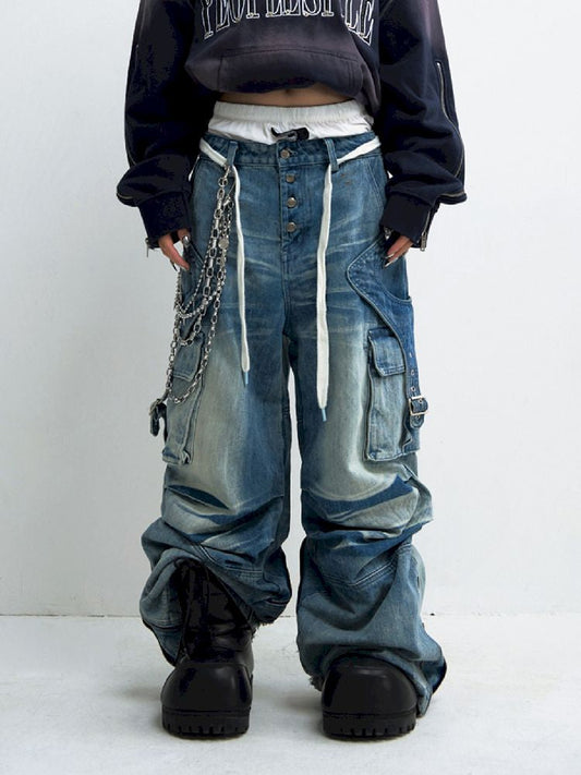 Pleated Wide Leg Jeans