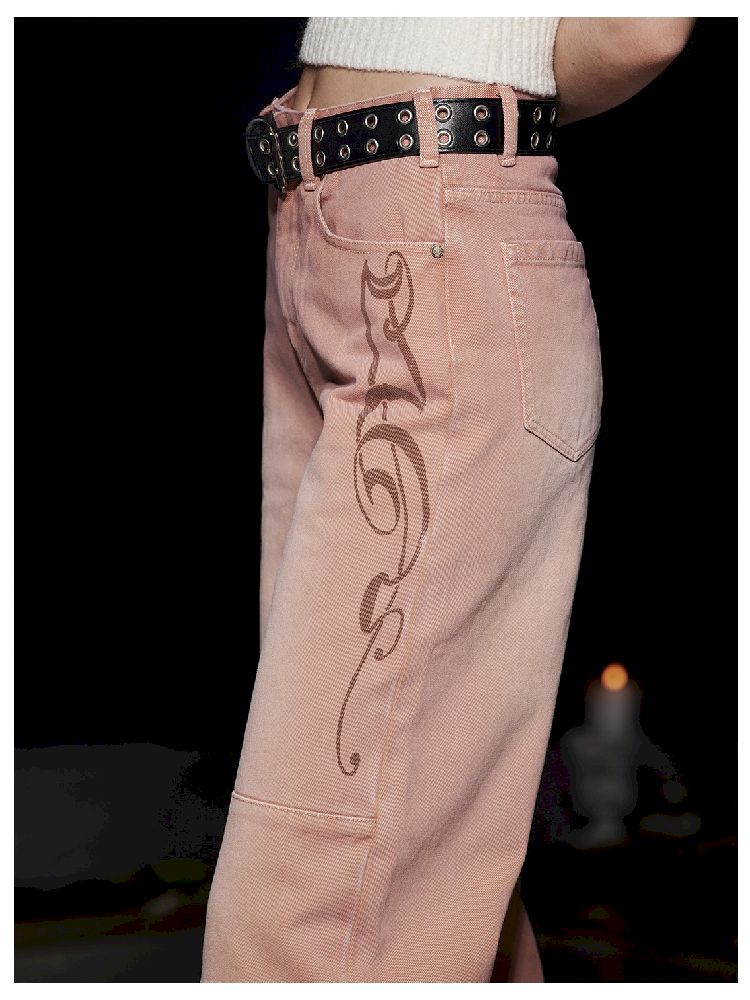 Relaxed Casual Printed Dirty Pink Jeans