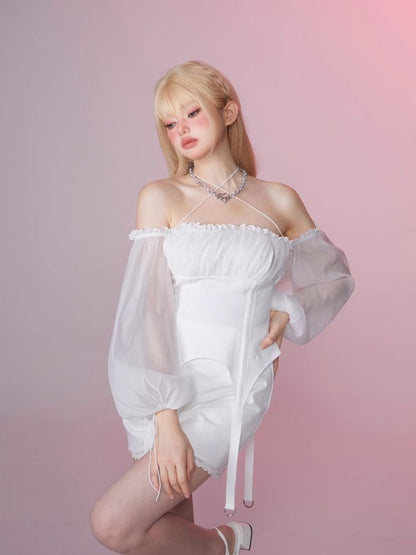 Mesh Sleeve Showing Clavicle One Shoulder Top