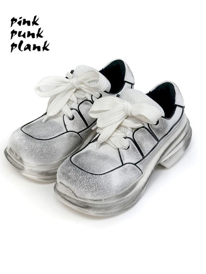 White Tumbled Leather Aged Sports Chunky Shoes