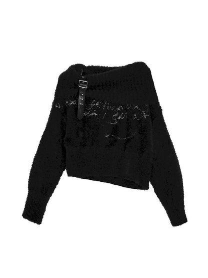 Jacquard Punk Lapel Faux Mink Sweater