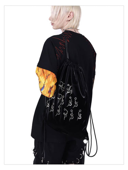 Flame Cat Concept Genderless Loose Street Patchwork Sleeve T