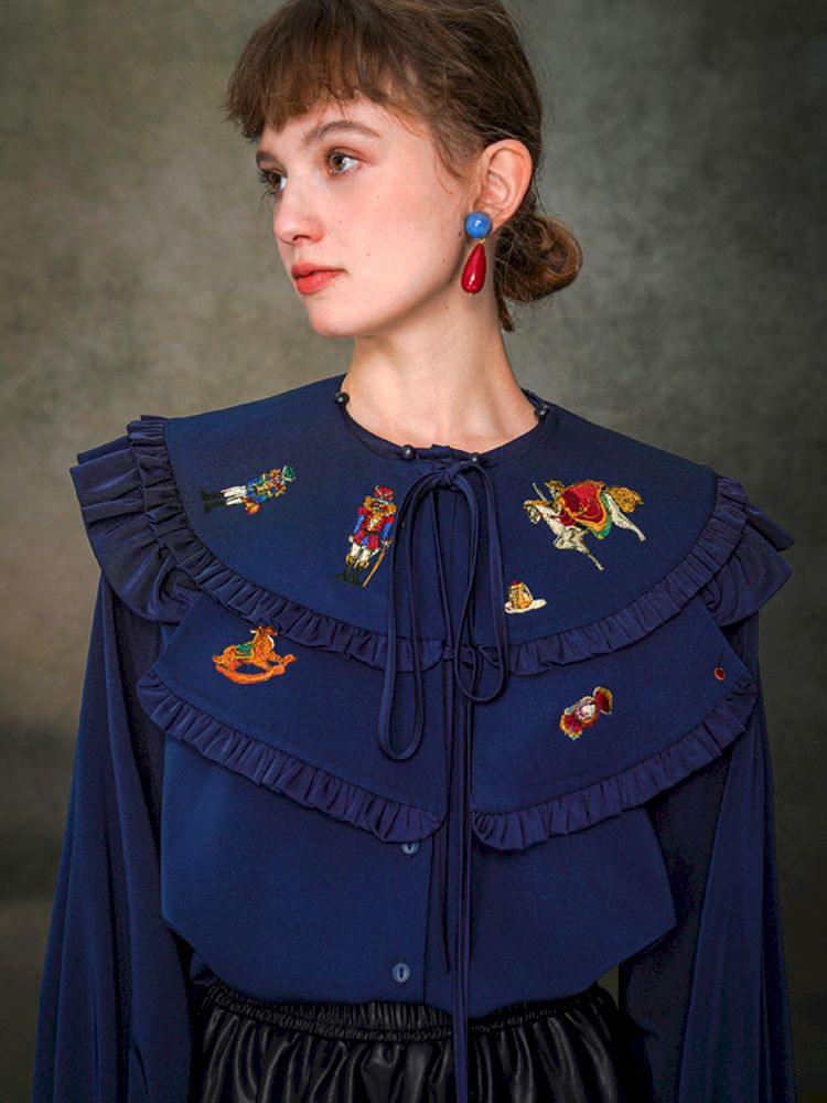 French Vintage Manor Loose Embroidered Shirt