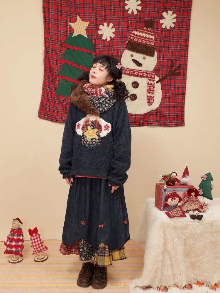 Vintage Color Plaid Plush Christmas Scarf