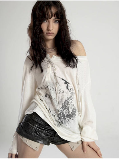 Loose Asymmetric Neckline T-Shirt