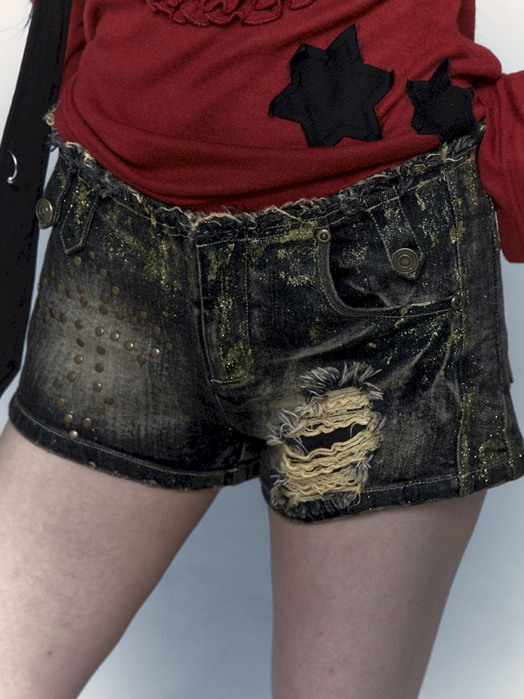 Washed Aged Jeans Black Super Shorts