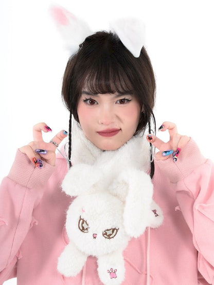 Warm Plush White Rabbit Doll Scarf