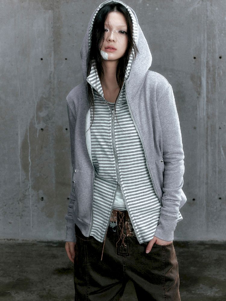 Striped Knit Sweatshirt Jacket