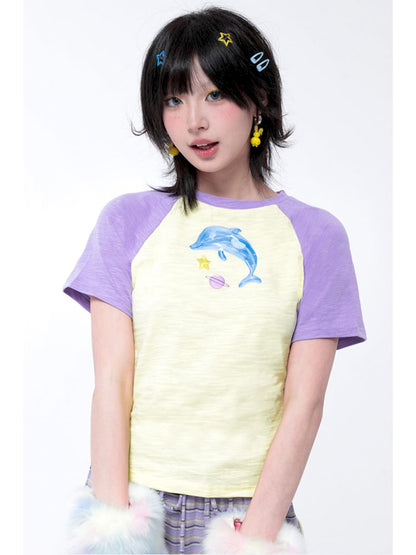 Dopamine Dolphin Plunge Colorblock T-Shirt