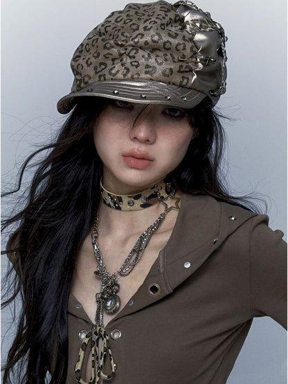 Retro Punk Leopard Hot Drilling Rivets Choker Hundred Collar Bracelet