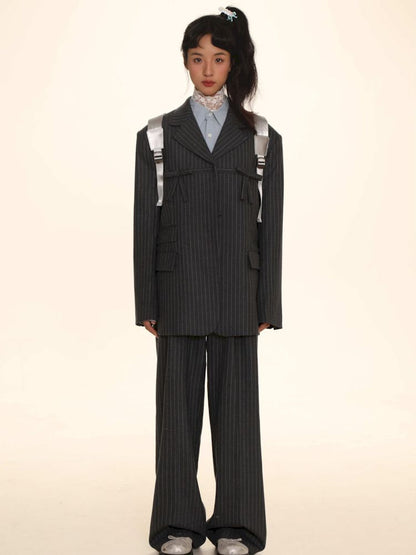 Weave vertical bar straight pants