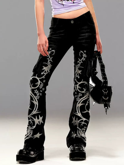 Totem Pentagram Embroidered Jeans