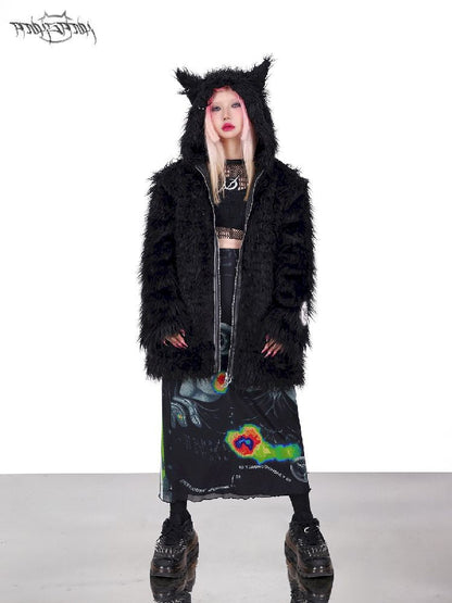 Cat Ear Demon Hooded Punk Fur Coat