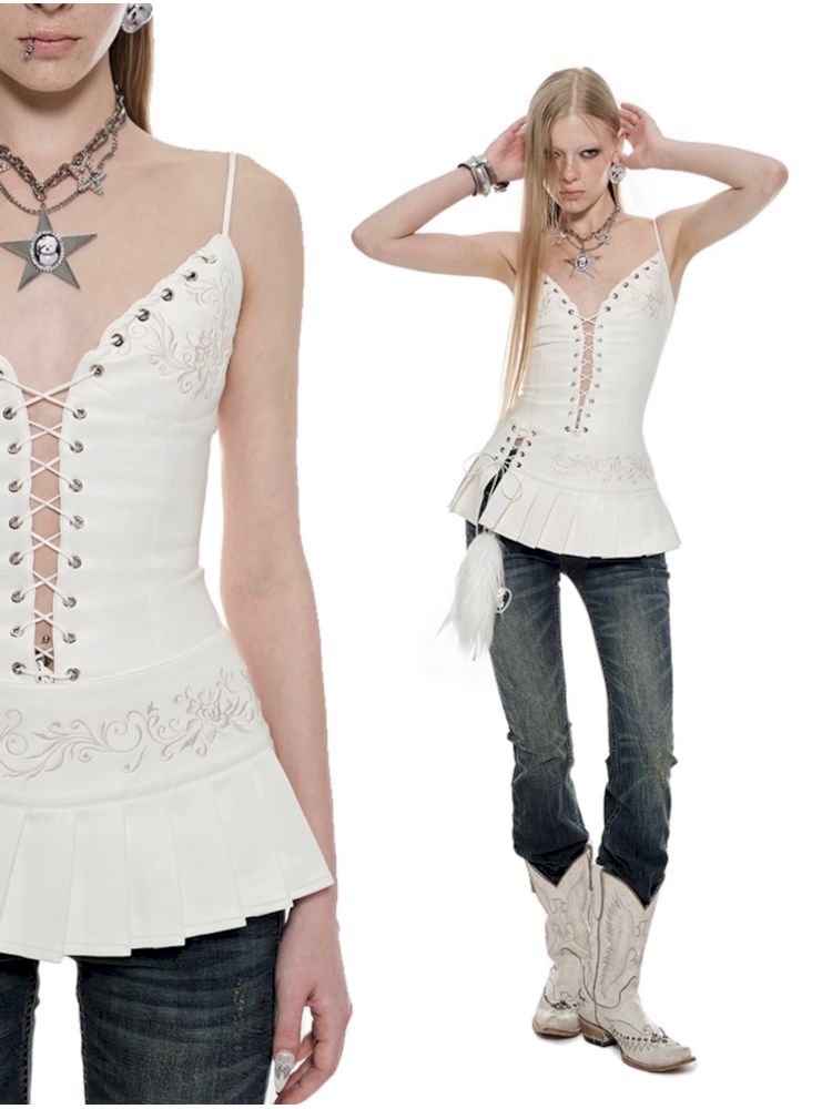 Lace up leather thin Shoulder Camisole Vest