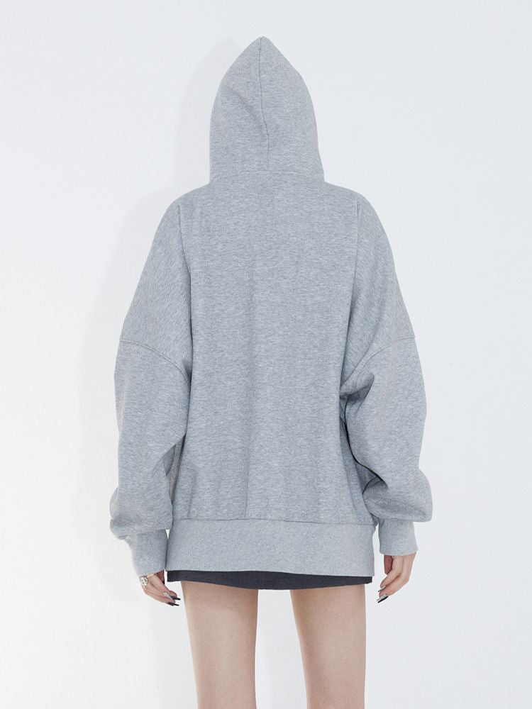 Loose Slouchy Gray oversize Zipper Hooded Sweatshirt