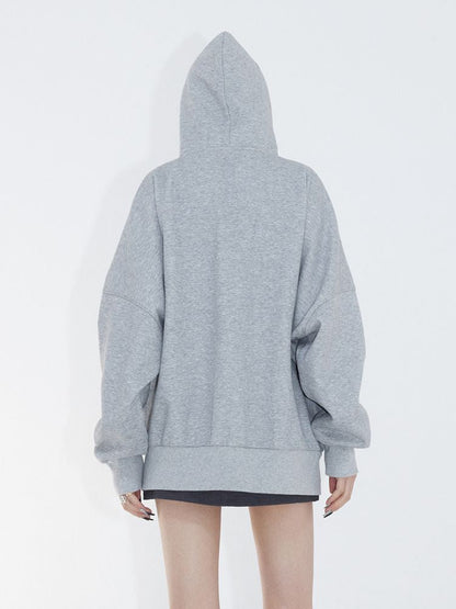 Loose Slouchy Gray oversize Zipper Hooded Sweatshirt