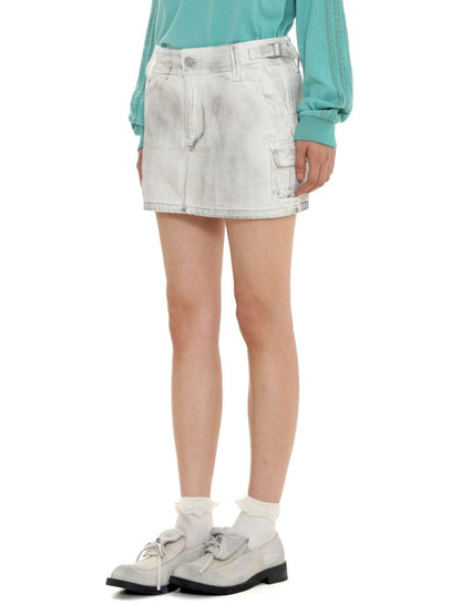 Dirty Hardware Tab Belt Denim Short Skirt