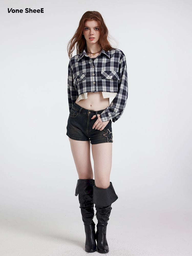 Plaid Top Short Casual Blouse Jacket